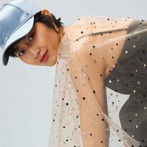 Anthropologie Self Contrast Sheer Tulle Dot Cape one size